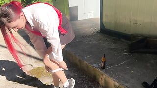 I caught my neighbor's daughter, a graduate, drinking  and punished her with a bottle in her ass