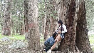 Beautiful college girl with big ass and busty tits fucks with a perverted old man in the jungle