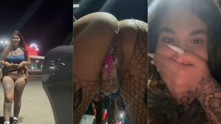 Messy squirt session in a mall parking lot — so risky and wet