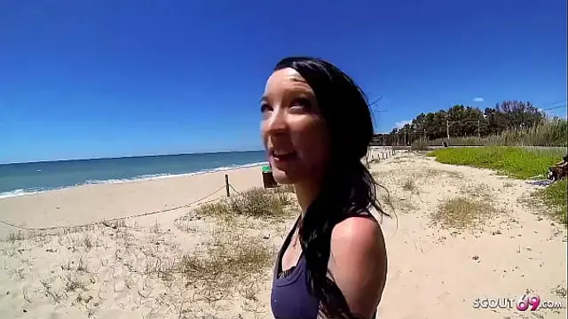 Skinny Teen Tania Pickup for First Assfuck at Public Beach by old Guy