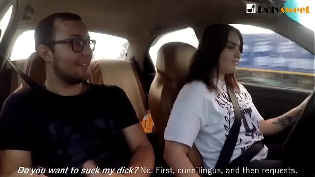 Girl jerks off a guy and masturbates herself while driving in public &lpar;talk&rpar;