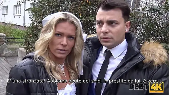 DEBT4k&period; A big debt is the reason why the girl gets fucked in the presence of the groom
