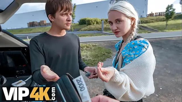 HUNT4K&period; Blonde babe was so sad so Hunter offered her fun and she loved to ride his big dick