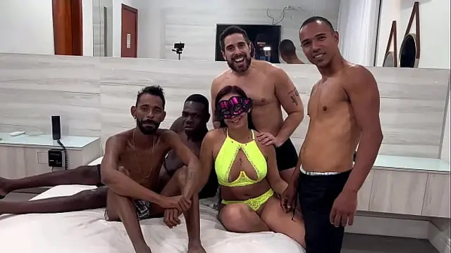 Brazilian milf hot wife on amateur gangbang end up with all cum over her body wile her cuckold husband watched it all