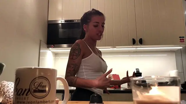 Perfect Pokies on the Kitchen Cam&comma; Braless Sylvia and her Amazing Nipples
