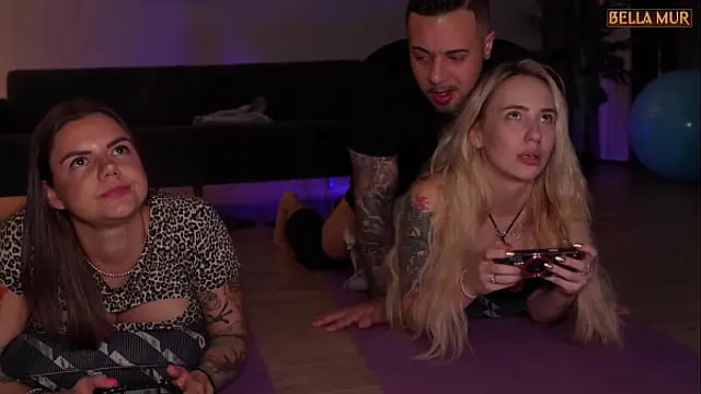 I'm playing video games with my friend while my Italian neighbor takes turns fucking us&period;