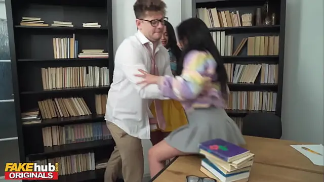 FAKEhub - Quick cum in panties in the study room leads to petite girl getting cum dripped on her pretty face&comma; threesome hardcore with female squirting orgasm and facial cumshot&comma; starring Daphne Klyde and Italian babe Maria Wars