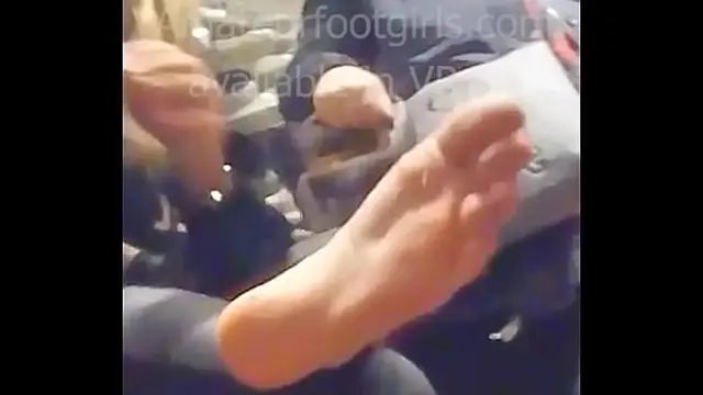 Candid Feet shoeplay&comma; Dangling&comma; Dipping&comma; shoeshop try shoes barefoot sweaty