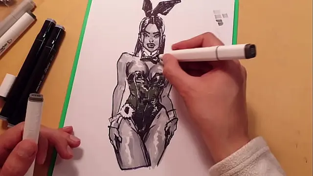 drawn Hot sexy girl in latex &comma; quick sketch with markers