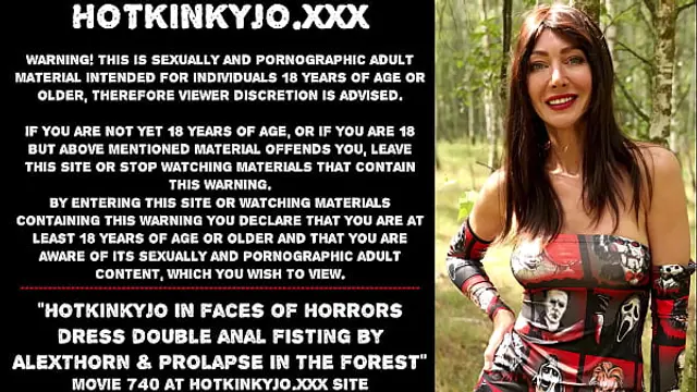 Hotkinkyjo in faces of horrors dress double anal fisting by AlexThorn &amp; prolapse in the forest