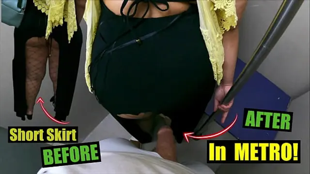 Secret Dick Stuck Under Dress in Subway &vert; Unknown Man Petting Arabic Wife and she Liked&excl;