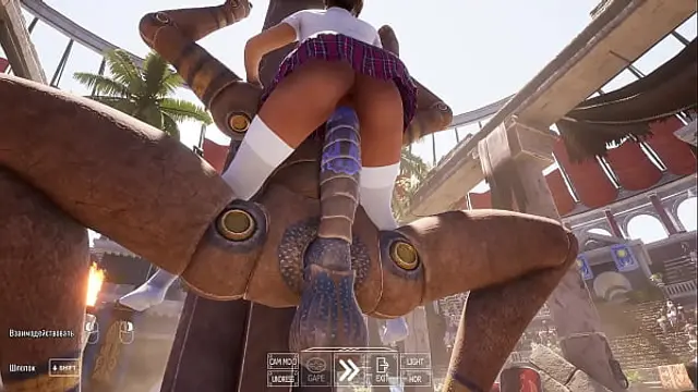 An ancient statue awakened and began to fuck Lara in an arena with 1&comma;000 spectators&period; 3D Hentai Game