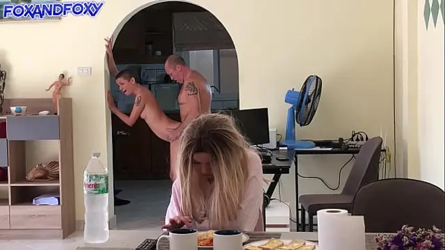 Amateur Naughty stepdaughter hid in the fridge and got ass fuck from step daddy while mom watch TV