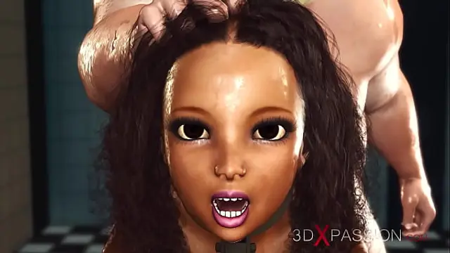 Fucking machine&period; Hot ebony in restraints and fat crazy chef