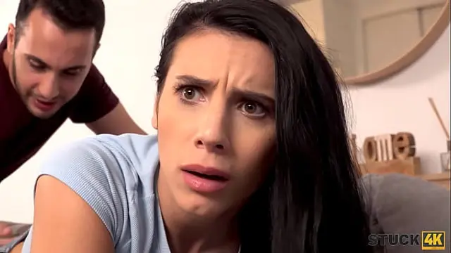 STUCK4K&period; Playful dude saw that his cute roommate needs help and got off