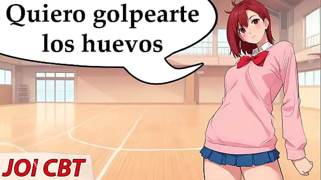 JOI hentai&comma; Momo has fun hitting your balls&period; Instructions in Spanish&period;
