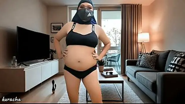 Hijab pretty pregnant doctor alone at her sexy room feeling bored