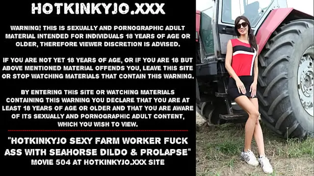 Hotkinkyjo sexy farm worker fuck her ass with XXL seahorse dildo &amp; prolapse