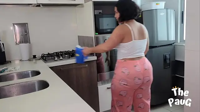 Fucking with my roommate in the kitchen