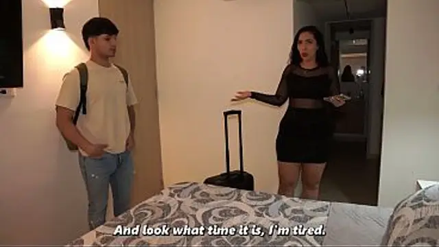 Big-bootied stepmom and her well-endowed stepson end up having sex after accidentally sharing a hotel bed&period;