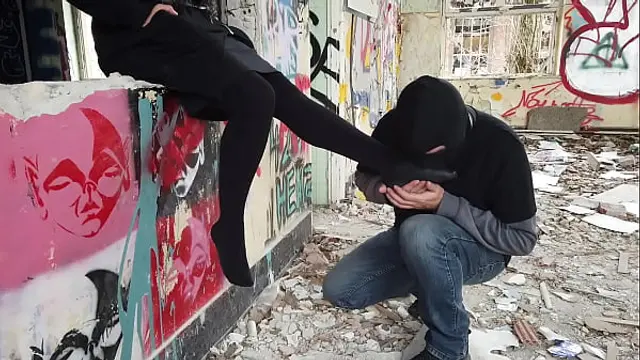 He loves her black stockings feet