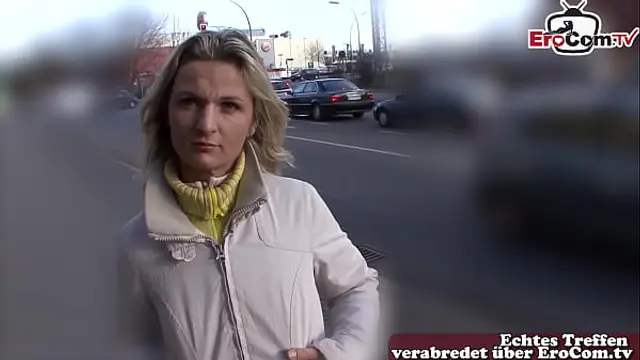 German young woman approached on the street for her first sex casting