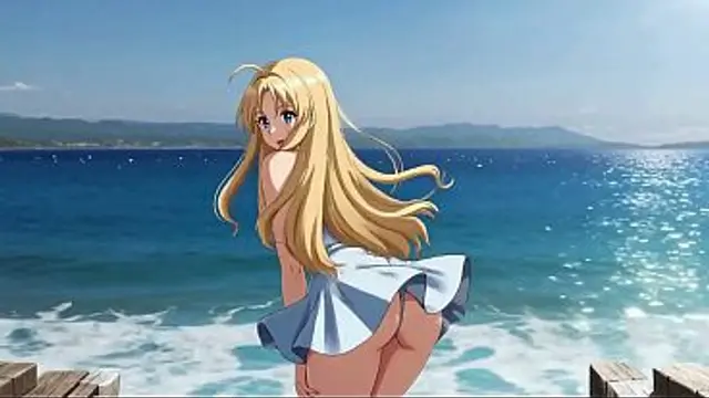 Blonde Mini Dress Slut&colon; Public Pier Ass &amp; Tit Flash   Loud Masturbation AI Generated