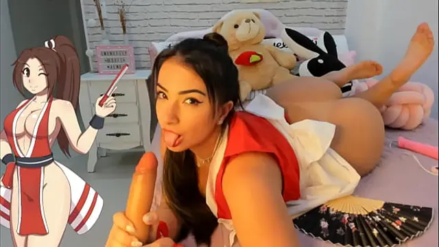 Mai Shiranui cosplay wheel of sex game playing with her hitachi vibrator and cumming so hard