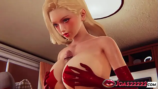 3D Hentai Sexy Blonde Rose Anime Girl with Big Tits and Bandage on Pussy &ndash; Standing Handjob Service with Pantyhose Fetish