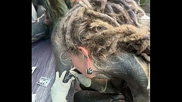 Wild Tattoo Shop Moment - Tattooing While Giving a Head