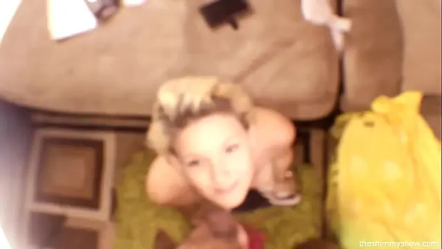 Pocket-sized submissive Blonde white girl w  big tits sucks black cock until it cums