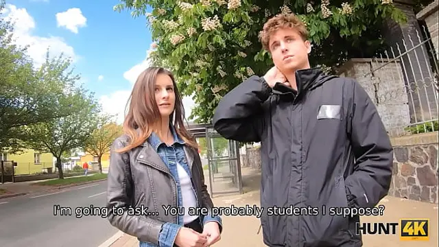 HUNT4K&period; Teen cuckold watches how his GF worships strangers dick