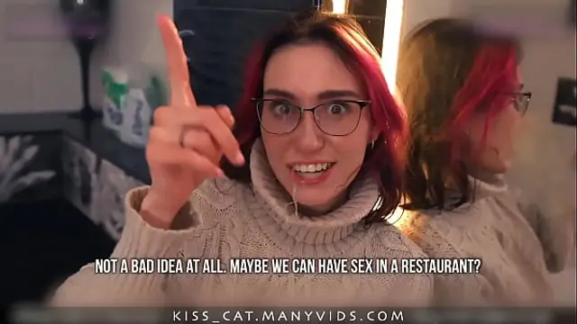 Kisscat Fucks at the Mirror Before Going to a Restaurant   Kisscat&period;xyz