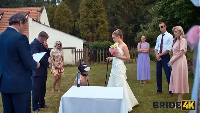 BRIDE4K&period; Blonde bride with natural tits enjoyed a good fuck on her kinky wedding