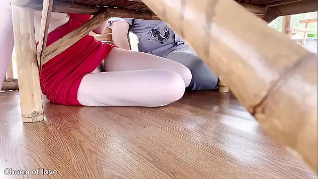 Fucking a beautiful girl in a red dress outdoors&period;