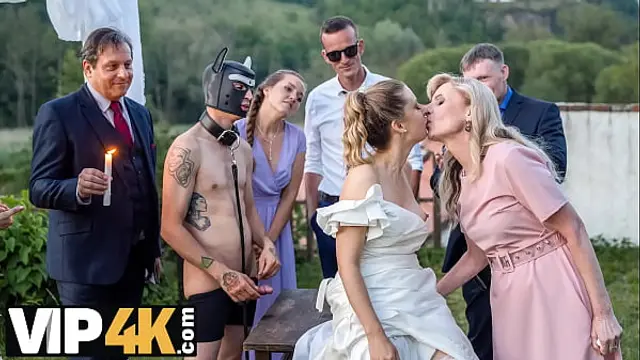 BRIDE4K&period; Sexy bride with natural tits is having a kinky sex with a groom dressed up as a hound