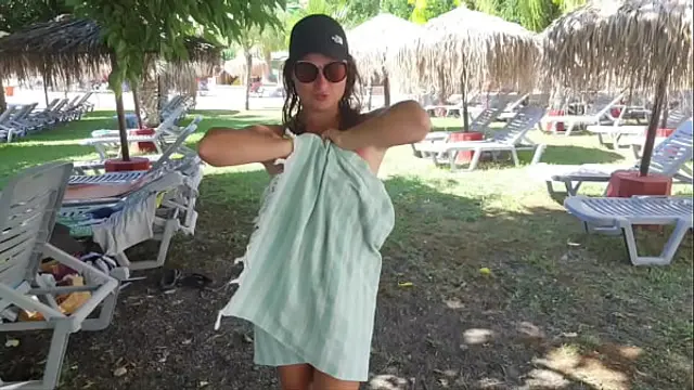 StepMom Seduces StepSon by showing Tits and Pussy in a AquaPark&period; Public Blowjob