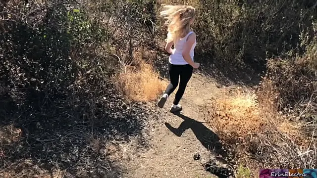 Shooting&semi; blonde creampie'd by personal trainer outdoors - Erin Electra