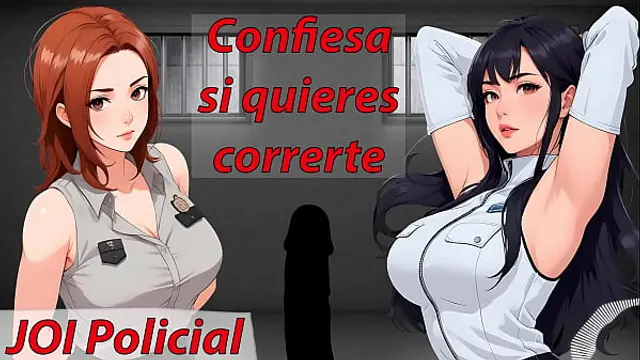 Good cop&comma; bad cop&period; Jerk-off instructions&period; JOI hentai with Spanish voice&period;