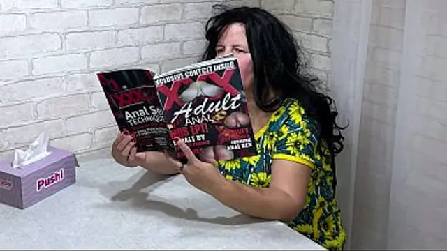 The stepmom was sitting in the kitchen and reading an erotic magazine&comma; when the stepson came up&comma; she unbuttoned his fly&comma; sucked and gave him tight anal to cum