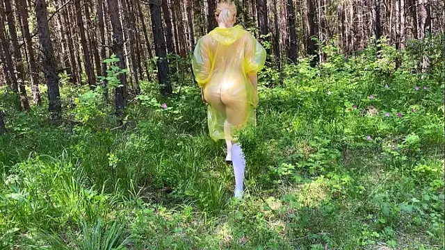 b&period; in pvc raincoat sucks an swallow dick