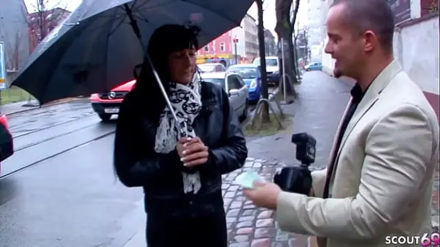 German MILF in Leather Leggings Pickup and Fuck on Street