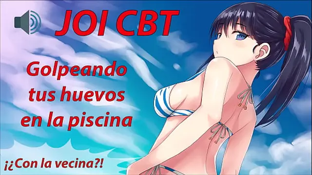 JOI HENTAI CBT in the pool whipping your balls on the sly&period;
