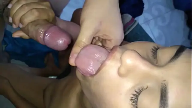 latina wife cheating on her cuckold husband with a friend giving a wet and messy blowjob until receiving a facial cumshot