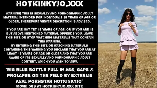 Big blue bottle full in ass&comma; gape &amp; prolapse on the field by extreme anal pornstar Hotkinkyjo
