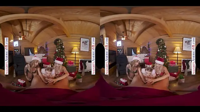 Naughty America - Jazlyn Ray&comma; Melody Marks&comma; and Rory Knox spend Christmas vacation sharing the big cock of their ski instructor