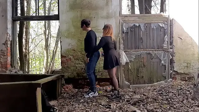 His cum is a great lube for my strapon&excl; Pegging in an abandoned building
