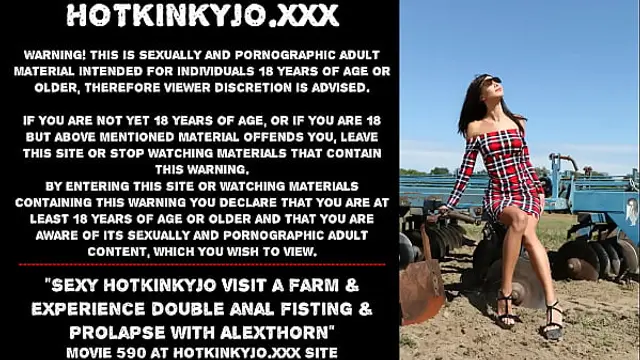 Sexy Hotkinkyjo visit a farm &amp; experience double anal fisting &amp; prolapse with AlexThorn