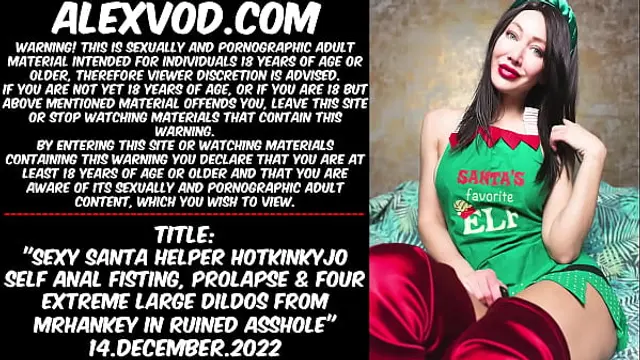 Sexy Santa helper Hotkinkyjo self anal fisting&comma; prolapse &amp; FOUR extreme large dildos from mrhankey in ruined asshole