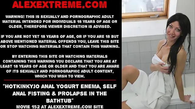 Hotkinkyjo anal yogurt enema&comma; self anal fisting &amp; prolapse in the bathtub